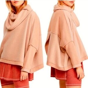 Free People Huntington Oversized Pullover Cowl Neck Sweater Peach Orange Small